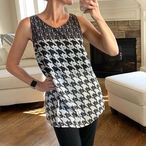 CAbi Size Small Blouse Top Style #3090 Broken Check Houndstooth Black White